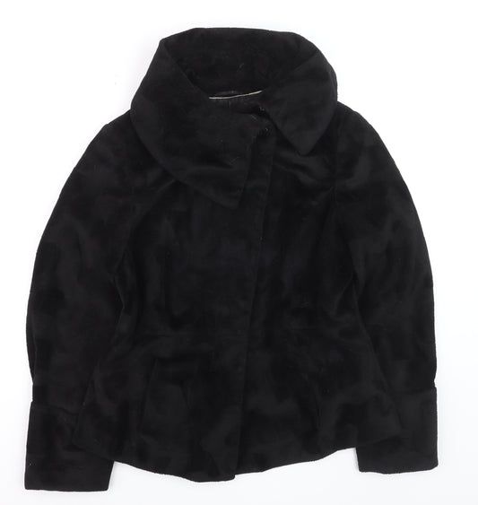 Next Women’s Black Faux Fur Short Jacket Size 12 Lined Collared Winter Coat