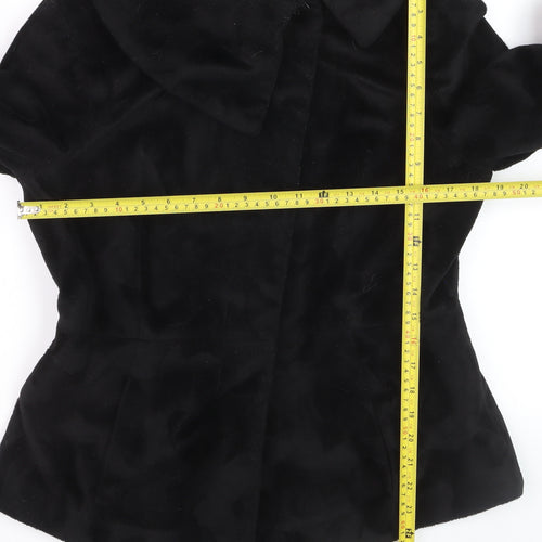 Next Women’s Black Faux Fur Short Jacket Size 12 Lined Collared Winter Coat