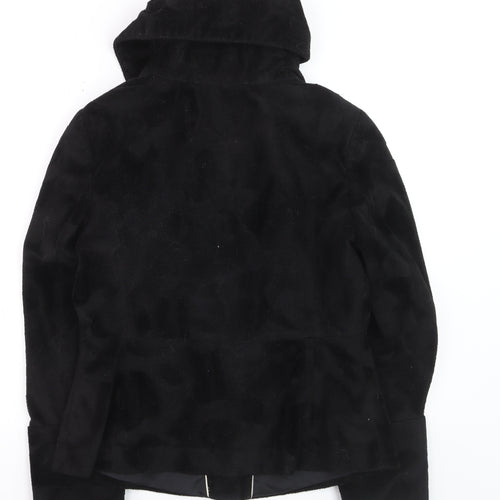 Next Women’s Black Faux Fur Short Jacket Size 12 Lined Collared Winter Coat