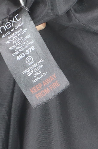 Next Women’s Black Faux Fur Short Jacket Size 12 Lined Collared Winter Coat