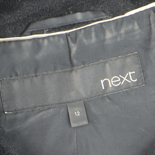Next Women’s Black Faux Fur Short Jacket Size 12 Lined Collared Winter Coat
