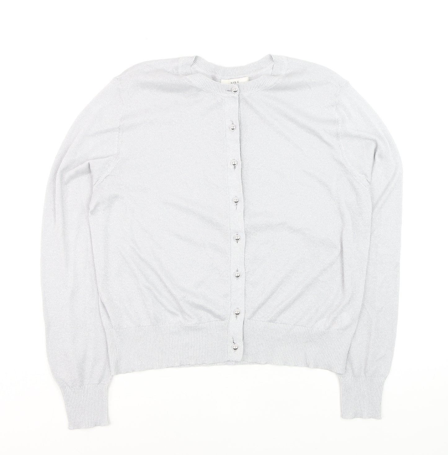 Marks and Spencer Women’s Silver Cardigan Size 16 Crew Neck Knitwear