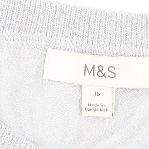 Marks and Spencer Women’s Silver Cardigan Size 16 Crew Neck Knitwear