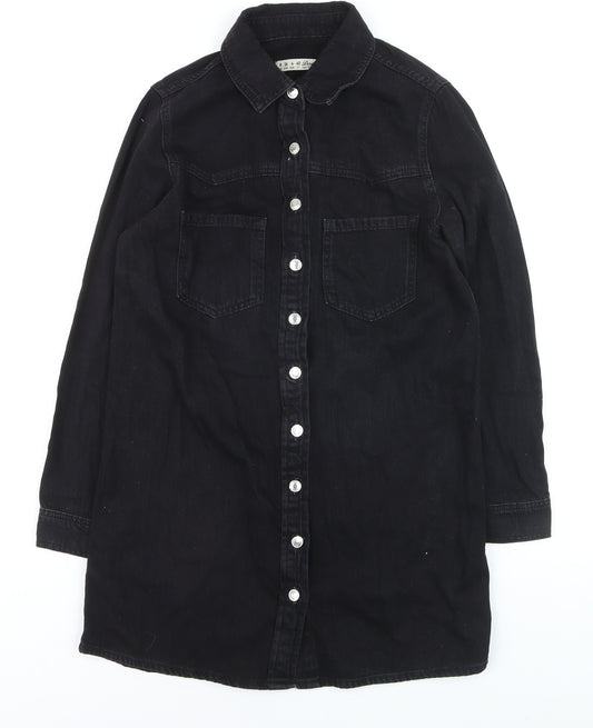 Denim Co Women Black Long Sleeve Button-Up Denim Shirt Dress Size 8