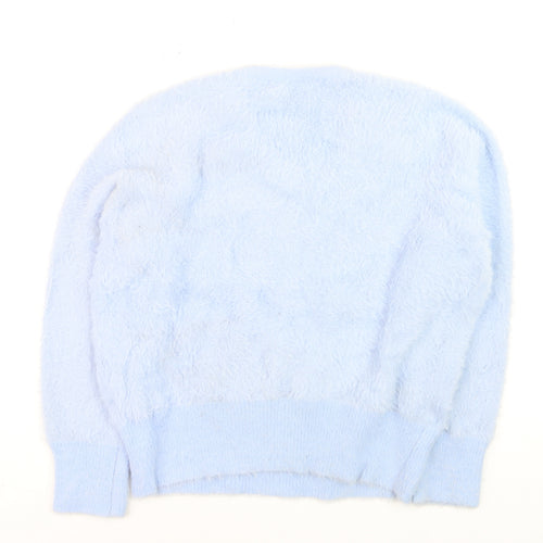 Gallery Women Blue Fuzzy Knit V-Neck Pullover Jumper Size L