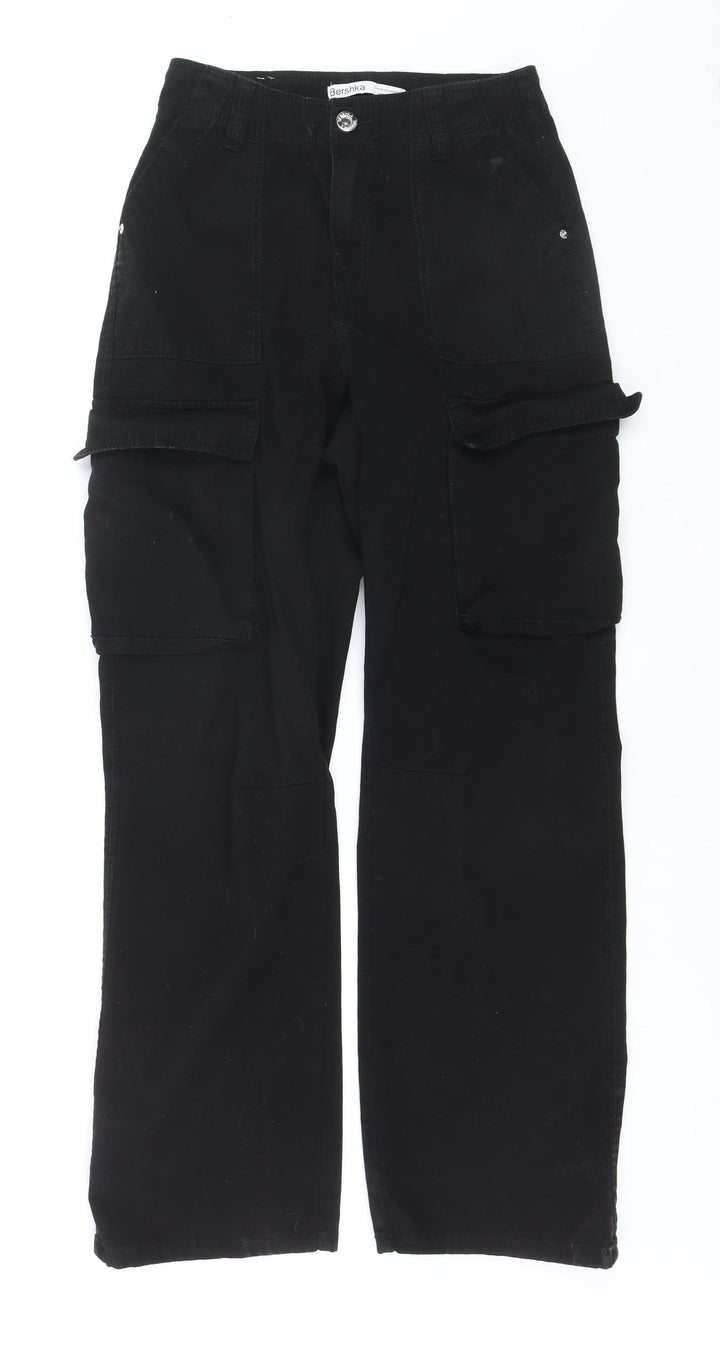 Bershka Women's Black Size 8 Medium Rise Cargo Straight Jeans