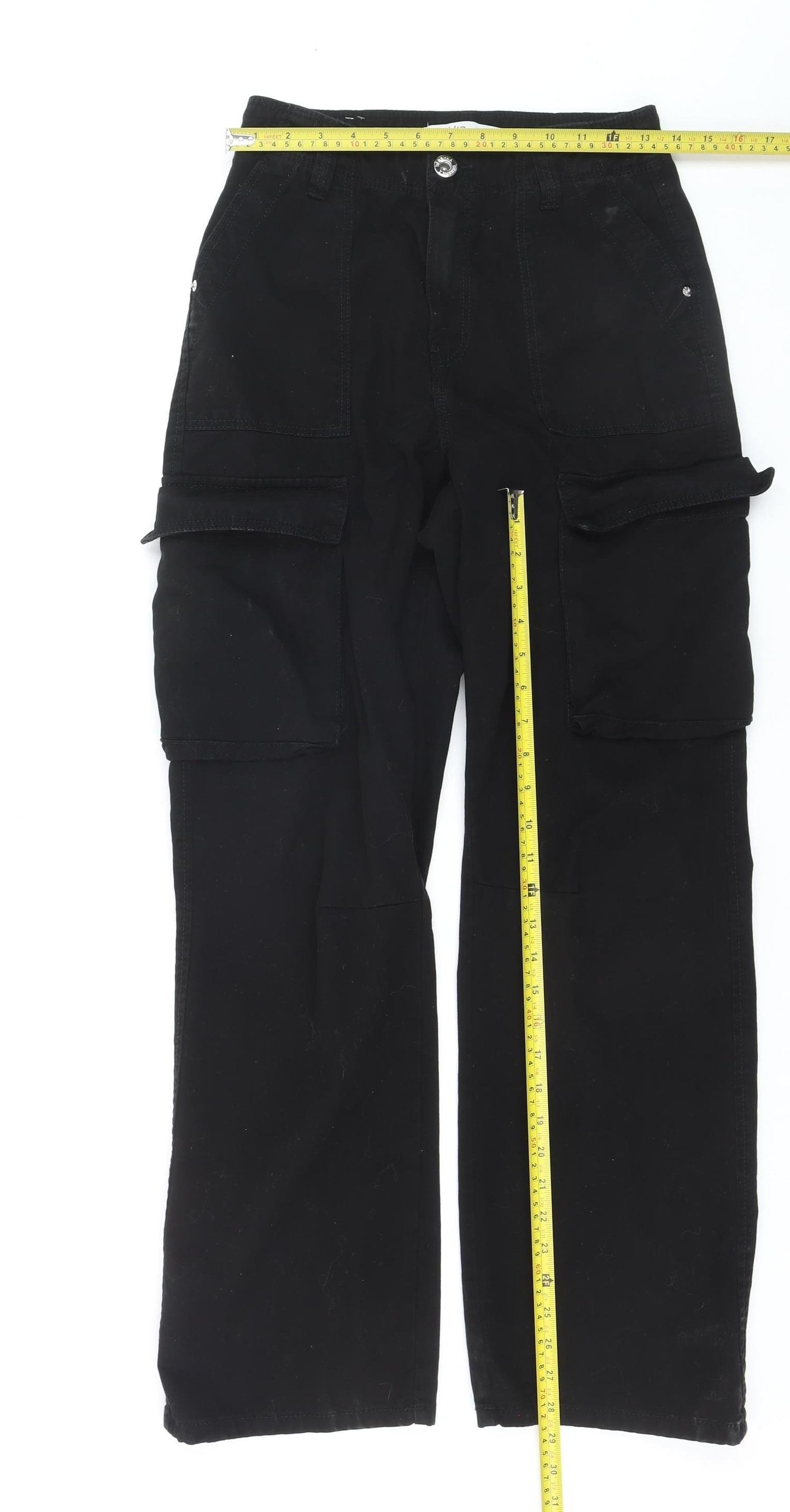 Bershka Women's Black Size 8 Medium Rise Cargo Straight Jeans