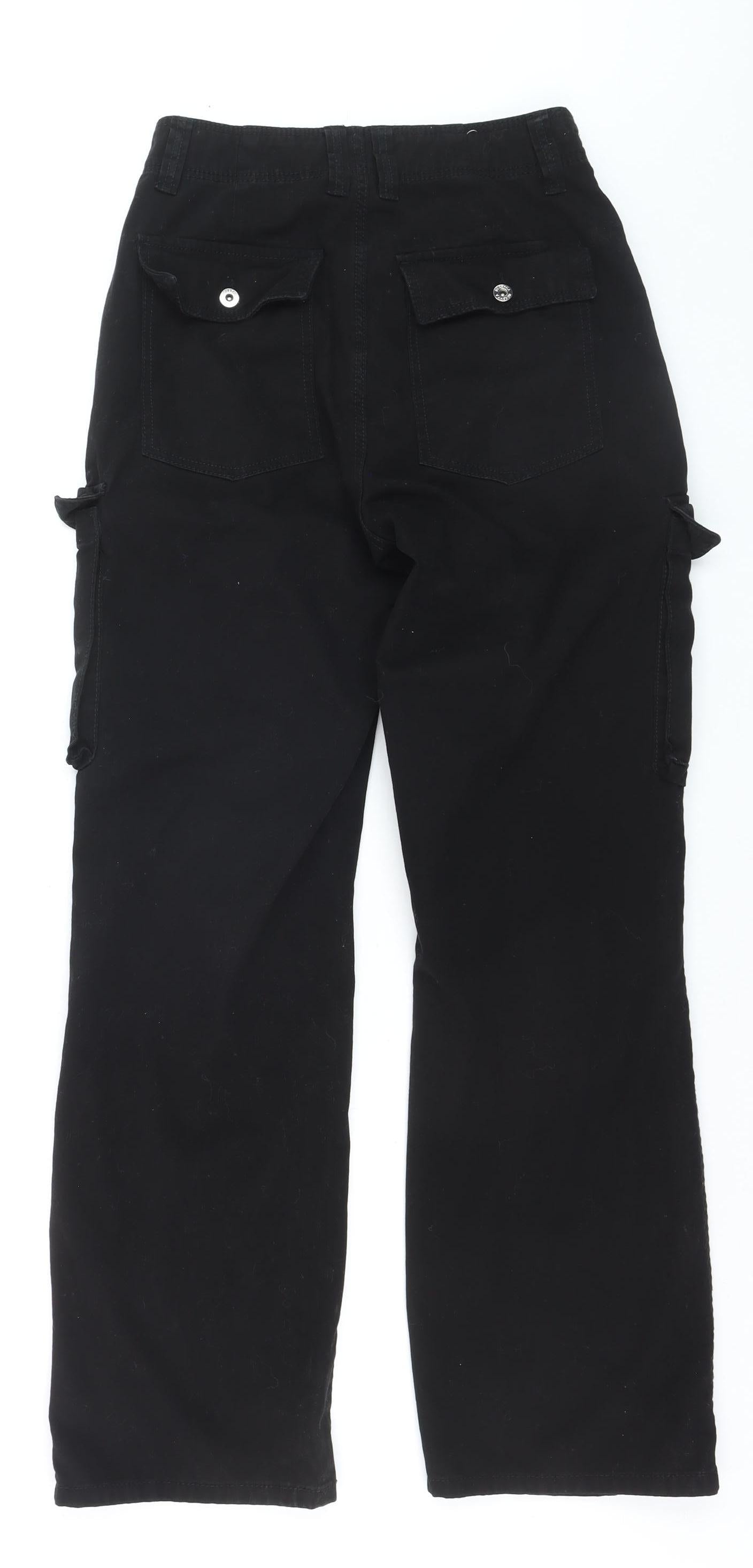 Bershka Women's Black Size 8 Medium Rise Cargo Straight Jeans
