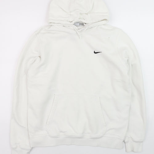 Nike Men's White Pullover Hoodie L Fleece Logo Sweatshirt