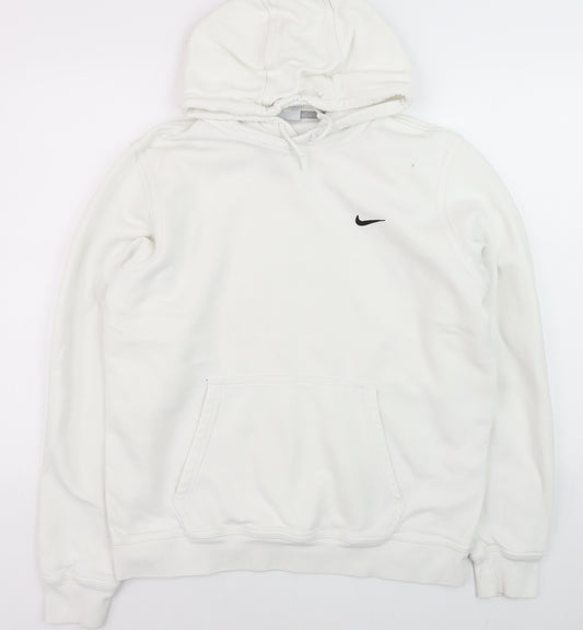 Nike Men's White Pullover Hoodie L Fleece Logo Sweatshirt