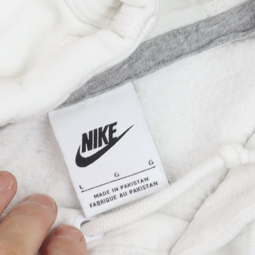 Nike Men's White Pullover Hoodie L Fleece Logo Sweatshirt