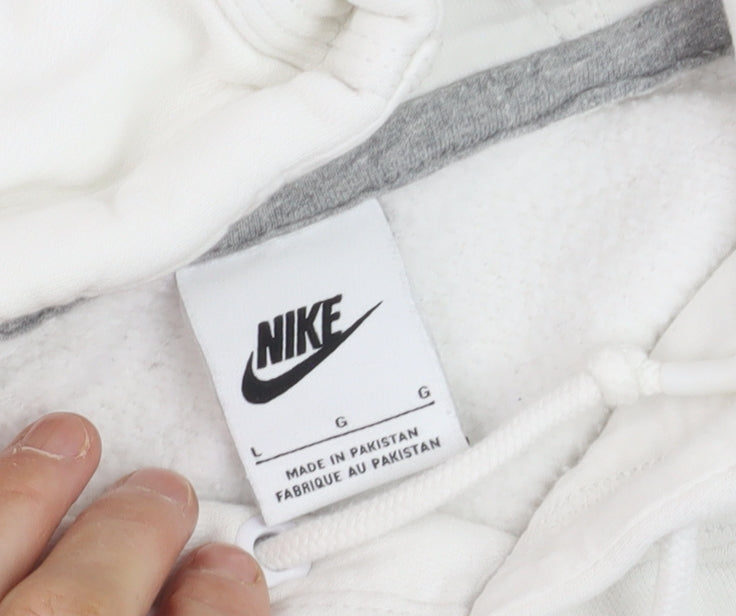 Nike Men's White Pullover Hoodie L Fleece Logo Sweatshirt