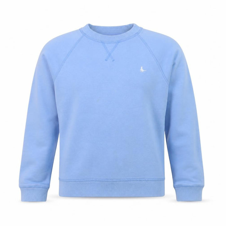 Front view of Jack Wills boys’ blue cotton jumper, size 4, crew neck casual