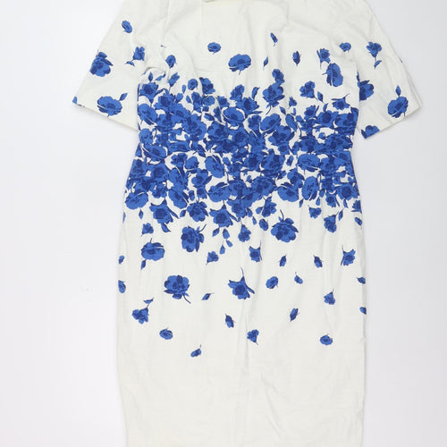 Tahari Arthur S. Levine Women White Blue Floral Sheath Dress Size 14