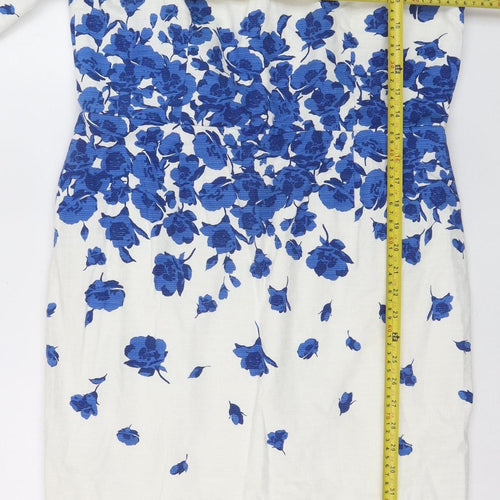 Tahari Arthur S. Levine Women White Blue Floral Sheath Dress Size 14