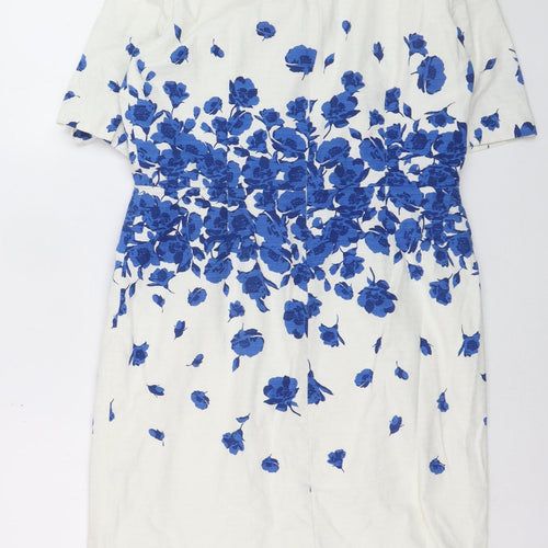 Tahari Arthur S. Levine Women White Blue Floral Sheath Dress Size 14