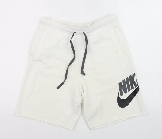 Nike Men's White Sweat Shorts Size S with Drawstring Waist
