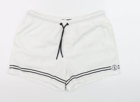 Oiler & Boiler Men's White Swim Shorts L Elastic Waist Quick Dry