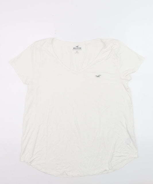 Hollister Women's White L V-Neck Basic Jersey T-Shirt