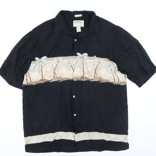 Bamboo Cay Men's Black XL Hawaiian Palm Tree Button-Up Shirt