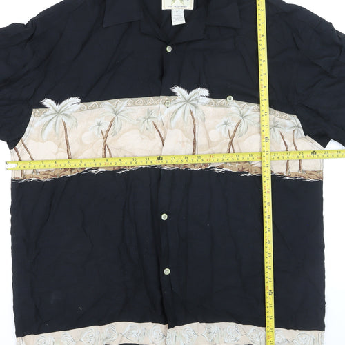 Bamboo Cay Men's Black XL Hawaiian Palm Tree Button-Up Shirt
