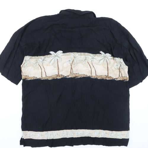 Bamboo Cay Men's Black XL Hawaiian Palm Tree Button-Up Shirt