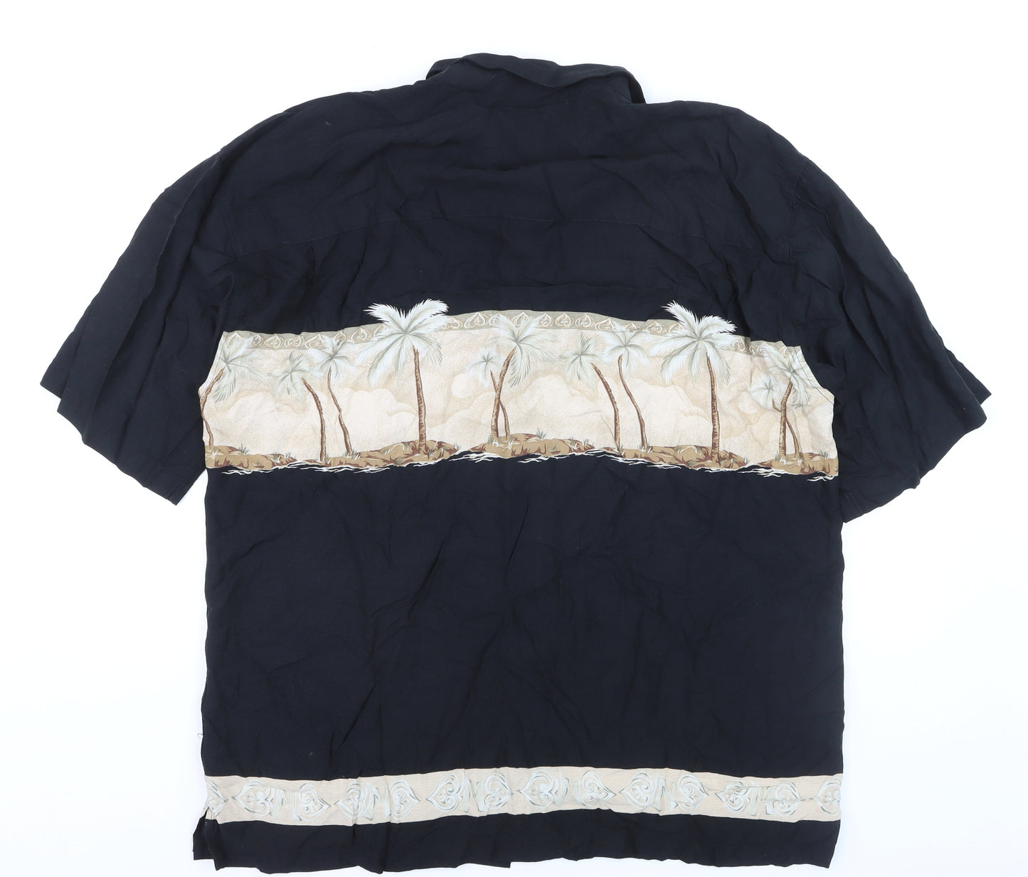 Bamboo Cay Men's Black XL Hawaiian Palm Tree Button-Up Shirt