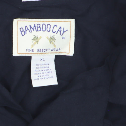 Bamboo Cay Men's Black XL Hawaiian Palm Tree Button-Up Shirt