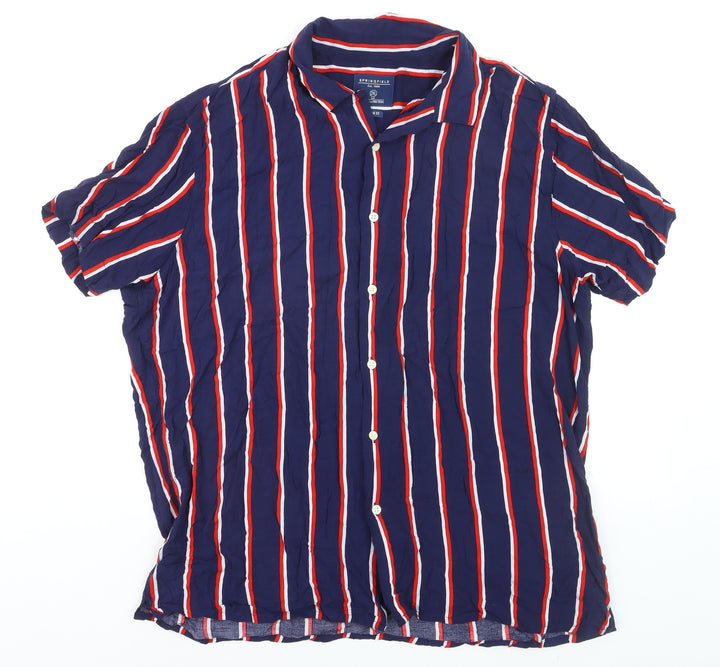 Springfield Men's Blue Striped Regular Fit Short Sleeve Shirt 2XL