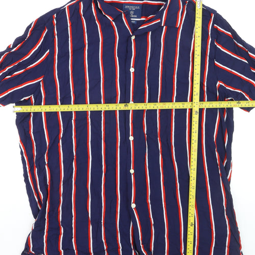 Springfield Men's Blue Striped Regular Fit Short Sleeve Shirt 2XL