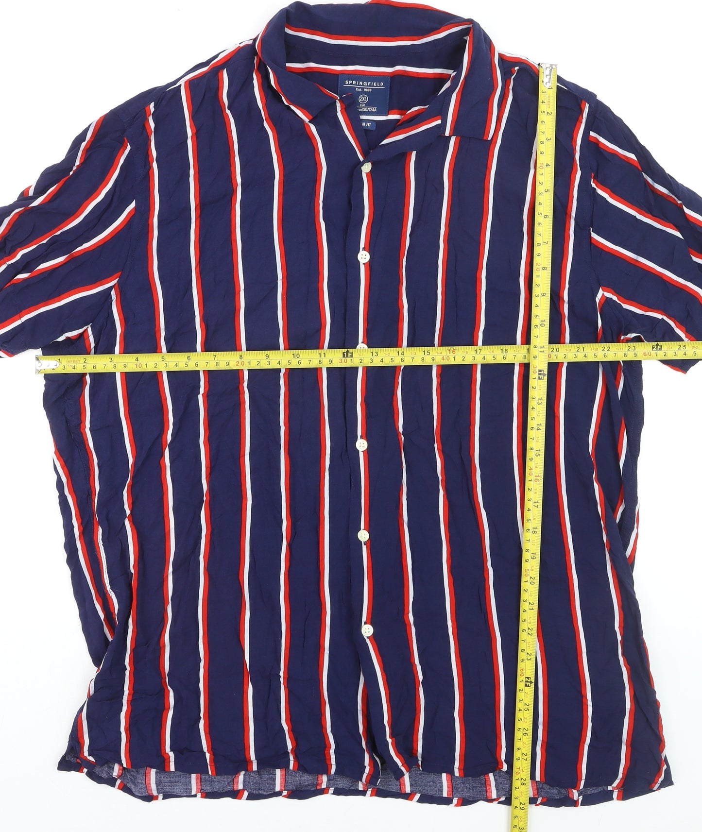Springfield Men's Blue Striped Regular Fit Short Sleeve Shirt 2XL