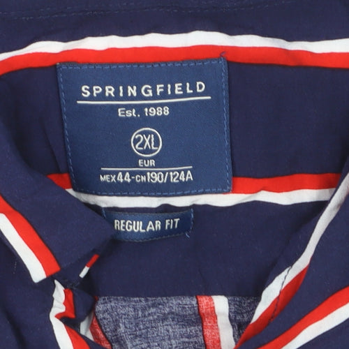 Springfield Men's Blue Striped Regular Fit Short Sleeve Shirt 2XL