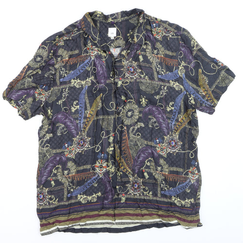River Island Men's Multicoloured 2XL Short Sleeve Viscose Button-Up Shirt