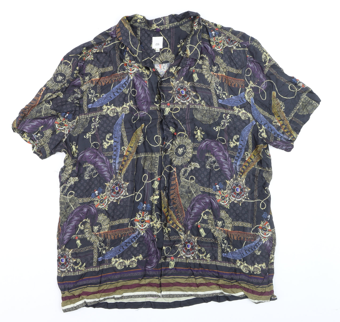 River Island Men's Multicoloured 2XL Short Sleeve Viscose Button-Up Shirt