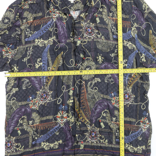 River Island Men's Multicoloured 2XL Short Sleeve Viscose Button-Up Shirt