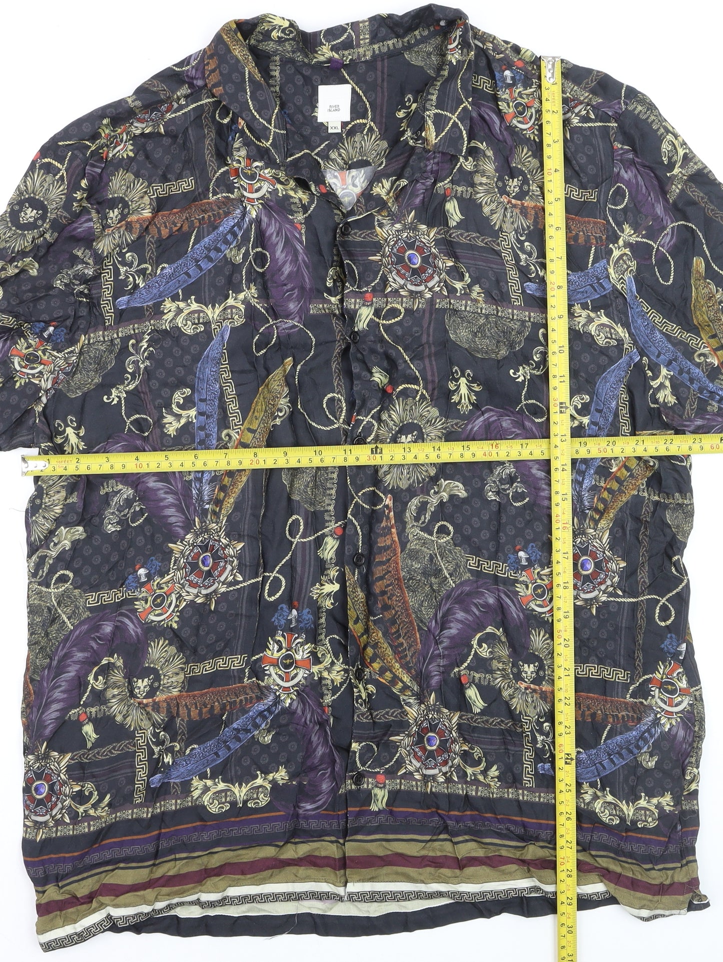 River Island Men's Multicoloured 2XL Short Sleeve Viscose Button-Up Shirt