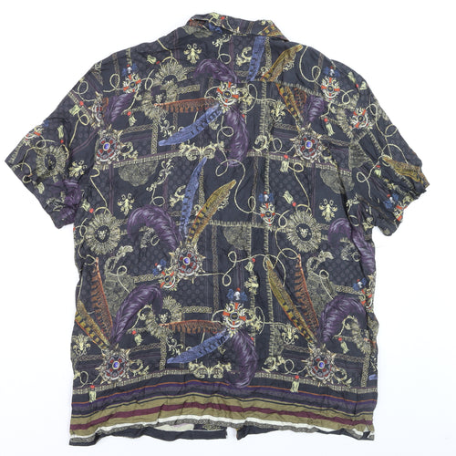 River Island Men's Multicoloured 2XL Short Sleeve Viscose Button-Up Shirt
