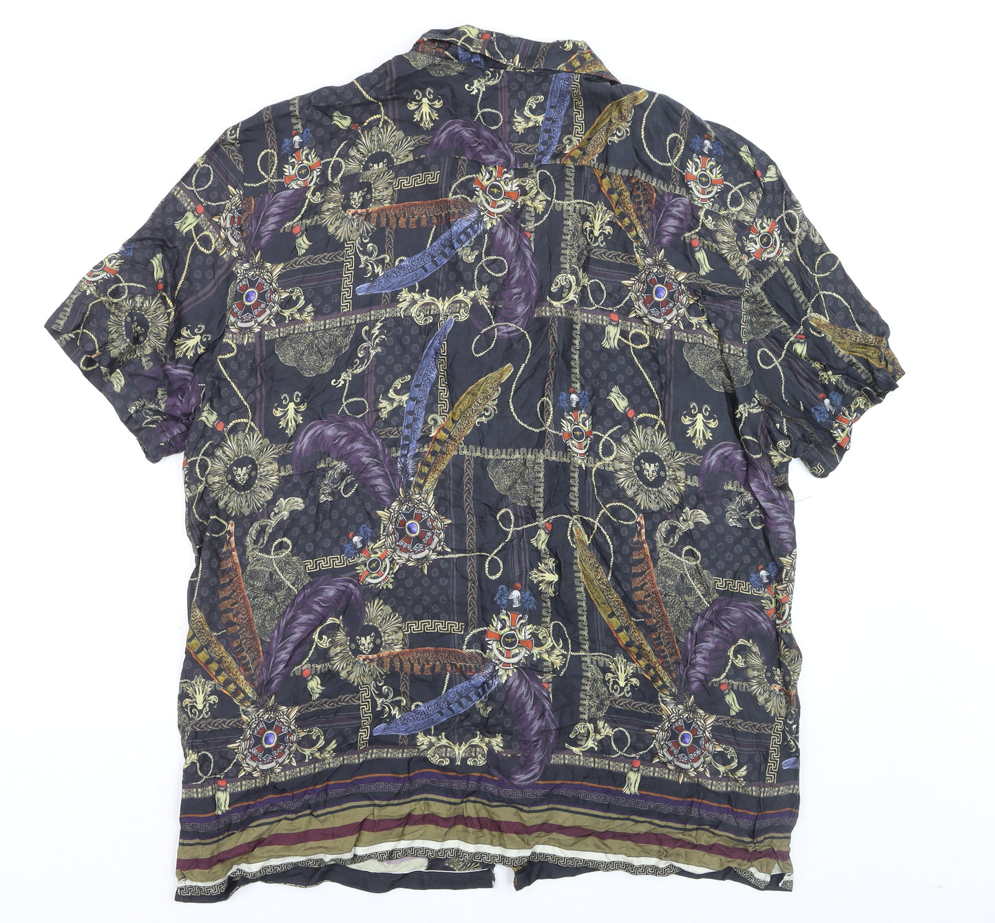 River Island Men's Multicoloured 2XL Short Sleeve Viscose Button-Up Shirt