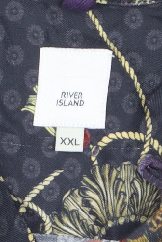 River Island Men's Multicoloured 2XL Short Sleeve Viscose Button-Up Shirt