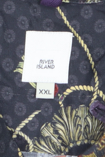 River Island Men's Multicoloured 2XL Short Sleeve Viscose Button-Up Shirt
