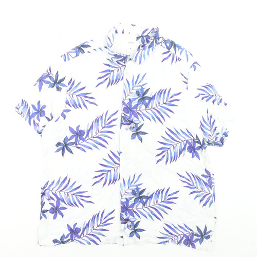 Burton Menswear London Men's White XL Tropical Floral Short Sleeve Shirt