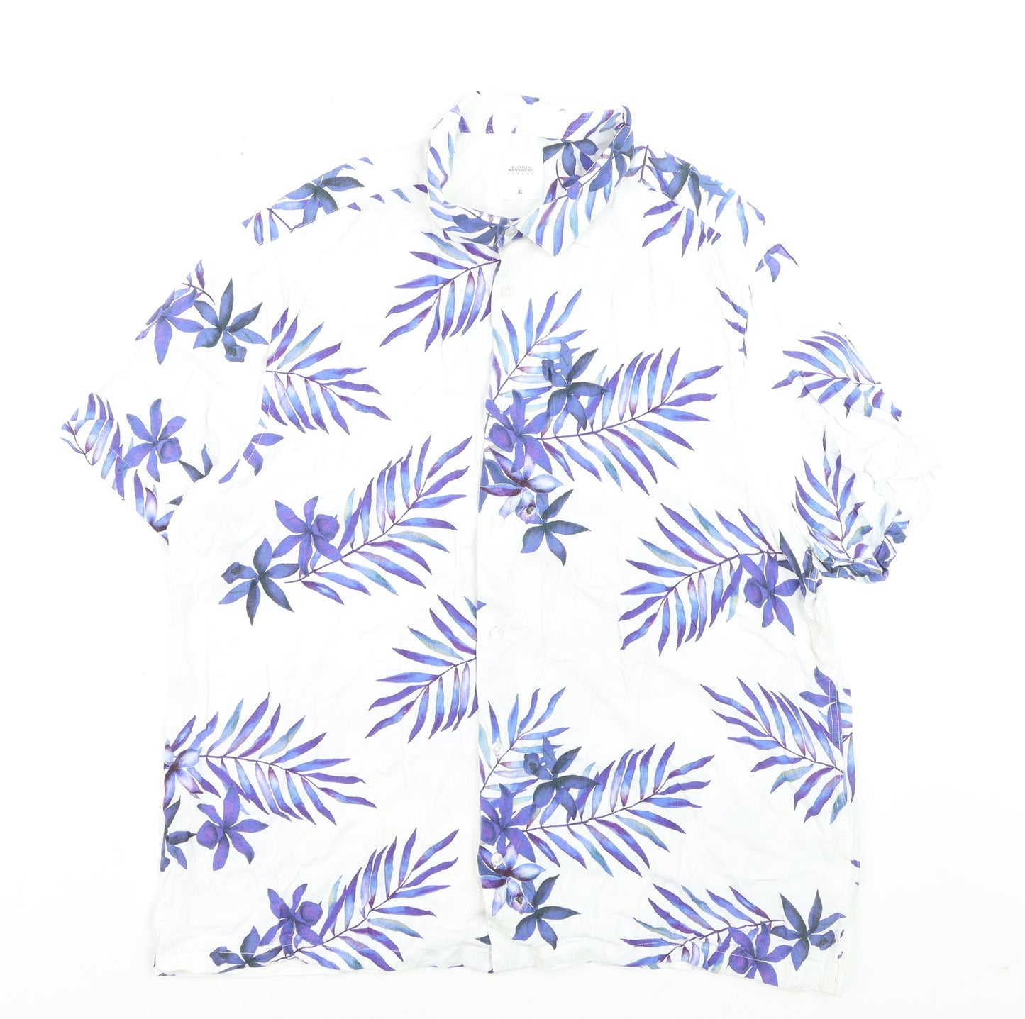 Burton Menswear London Men's White XL Tropical Floral Short Sleeve Shirt
