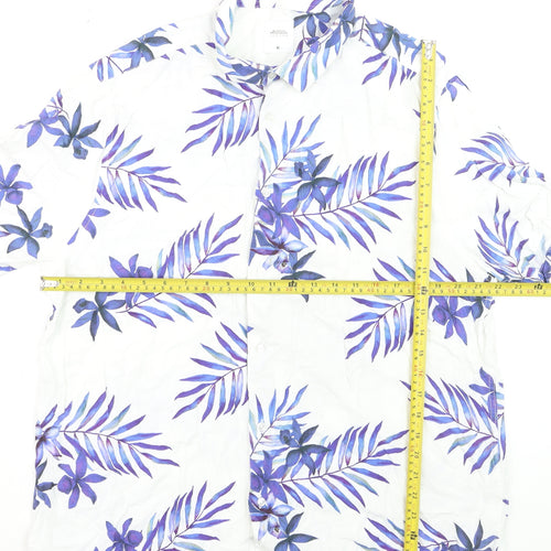 Burton Menswear London Men's White XL Tropical Floral Short Sleeve Shirt