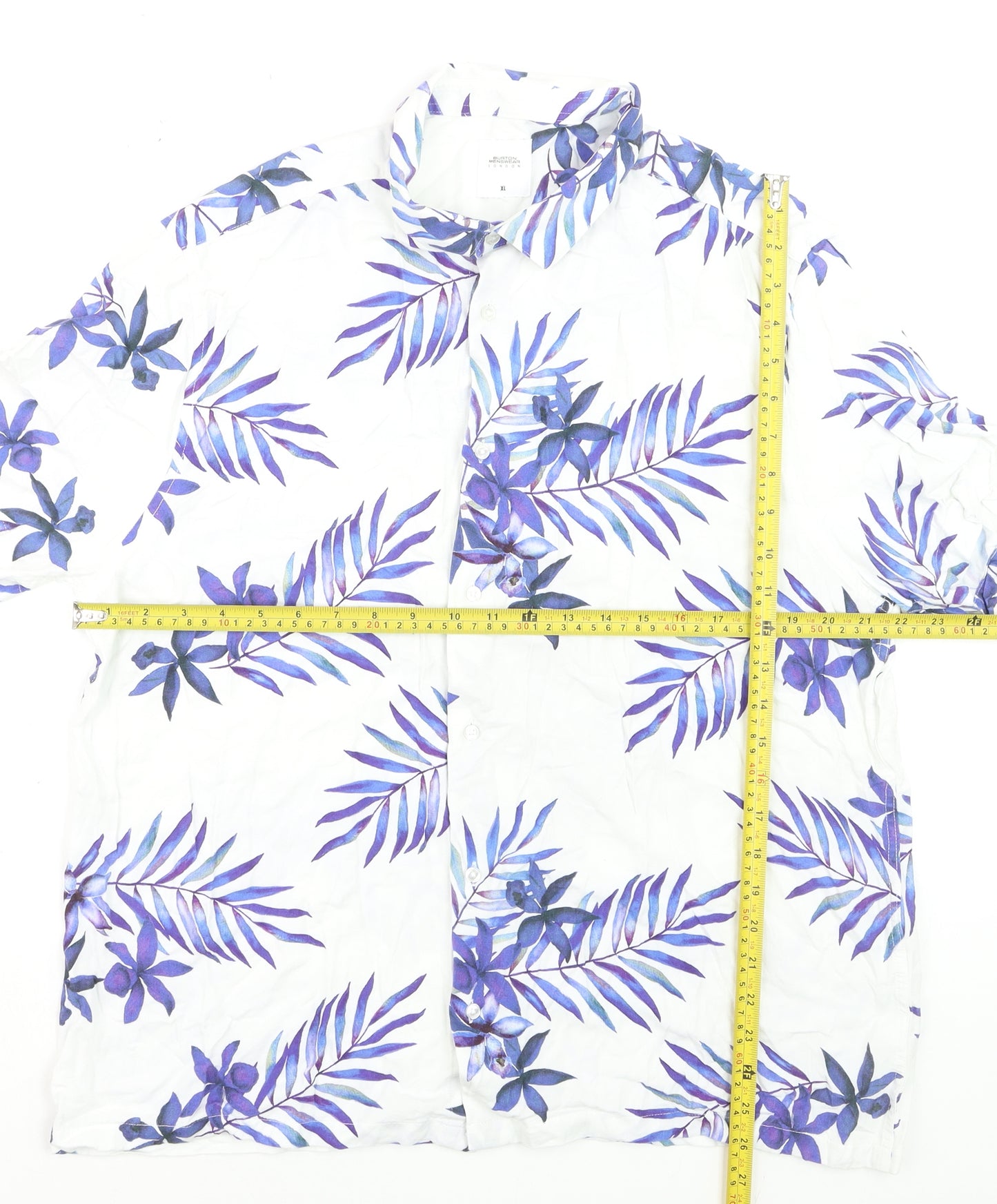 Burton Menswear London Men's White XL Tropical Floral Short Sleeve Shirt