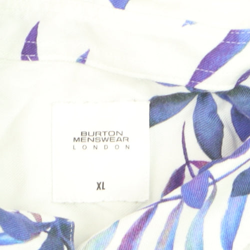 Burton Menswear London Men's White XL Tropical Floral Short Sleeve Shirt