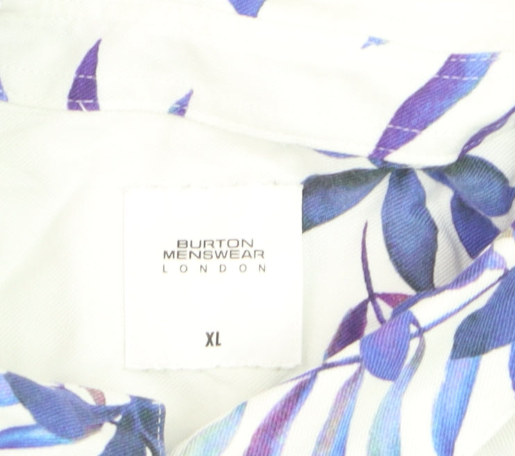 Burton Menswear London Men's White XL Tropical Floral Short Sleeve Shirt