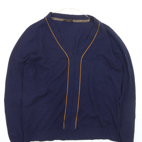 Yest Women's Blue V-Neck Long Sleeve Cotton Knit Jumper Size 10