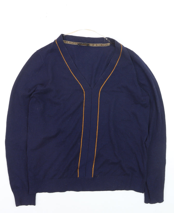Yest Women's Blue V-Neck Long Sleeve Cotton Knit Jumper Size 10