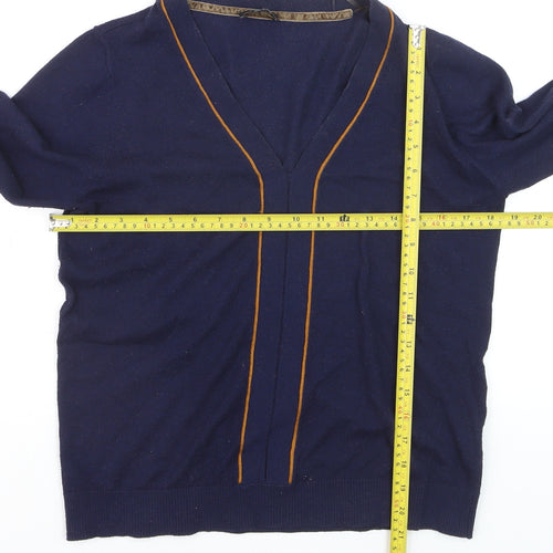 Yest Women's Blue V-Neck Long Sleeve Cotton Knit Jumper Size 10