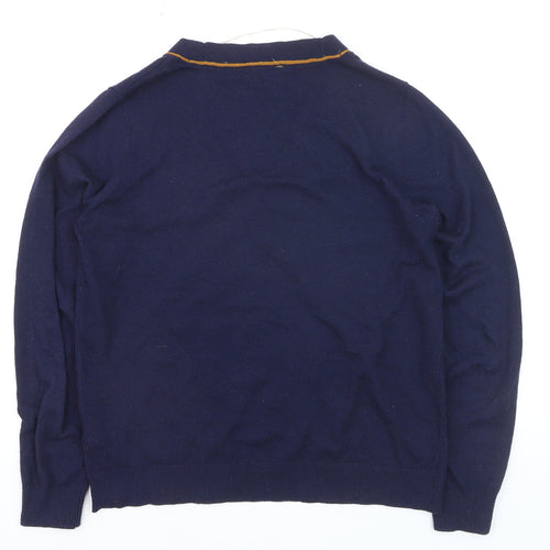Yest Women's Blue V-Neck Long Sleeve Cotton Knit Jumper Size 10